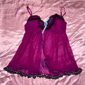 Cassandra intimates Lace Trim Purple Babydoll lingerie with bows